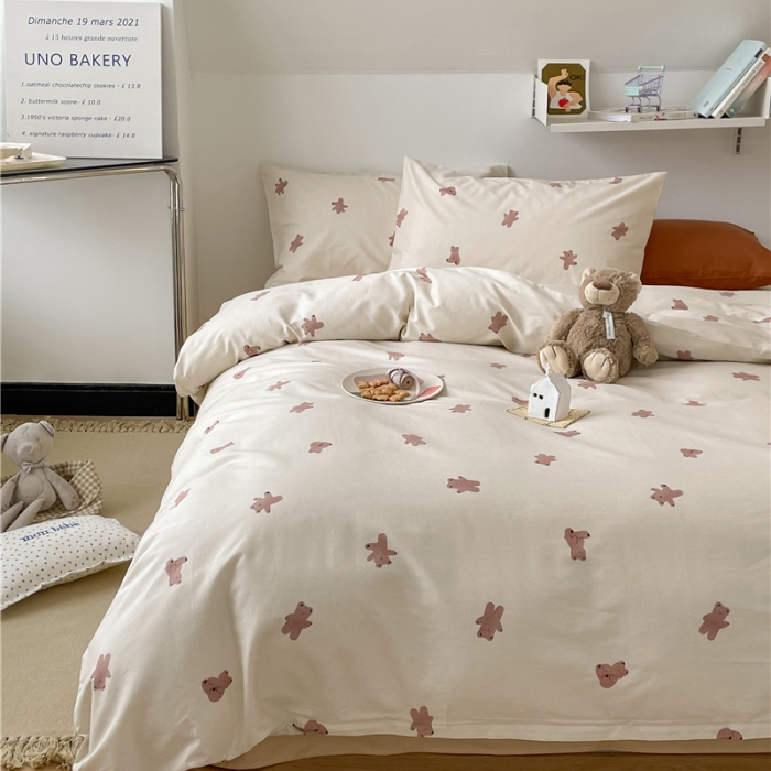 91家纺网 家纺一手货源 找家纺 棉眠 2022春夏新款全棉混搭四件套 滚滚熊（枕套默认混搭）