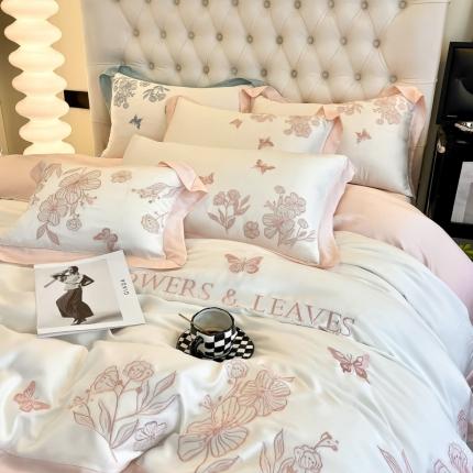 91家纺网 家纺一手货源 找家纺 总眠帛家居2022新品60支兰精天丝气质轻奢绣花四件套-盛夏