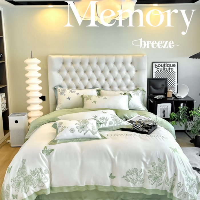 91家纺网 家纺一手货源 找家纺 眠帛2022新品60支兰精天丝气质轻奢绣花四件套盛夏盛夏-绿