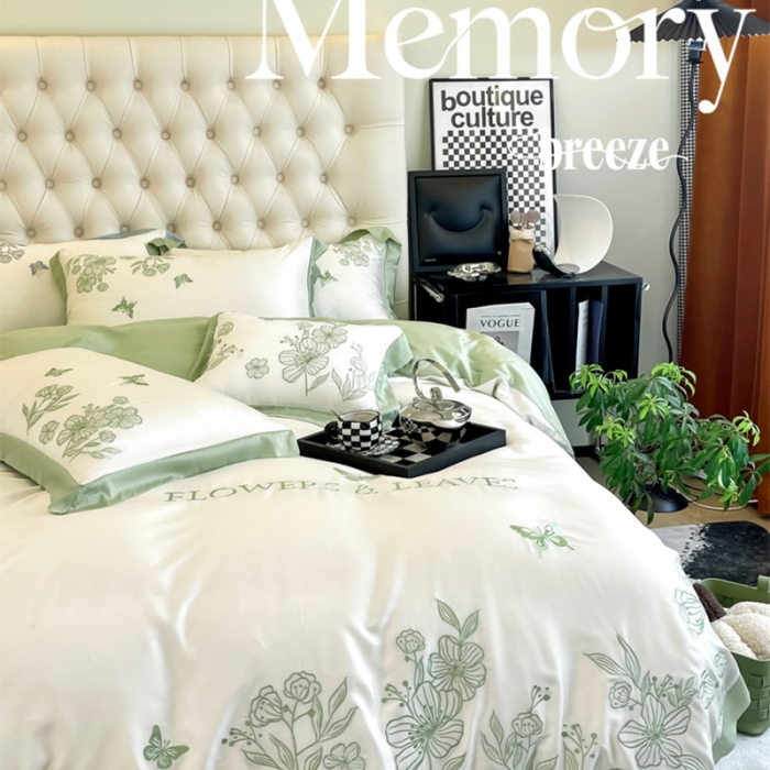 91家纺网 家纺一手货源 找家纺 眠帛2022新品60支兰精天丝气质轻奢绣花四件套盛夏盛夏-绿