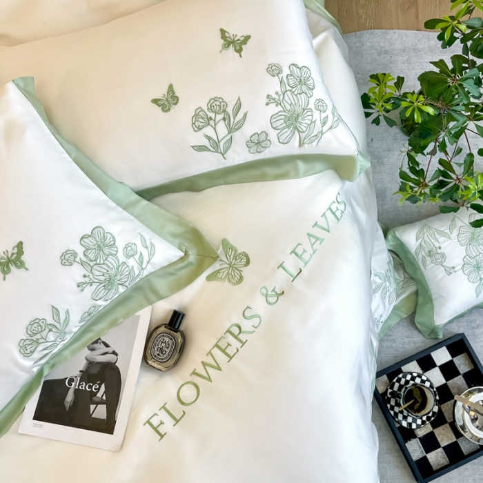 91家纺网 家纺一手货源 找家纺 眠帛2022新品60支兰精天丝气质轻奢绣花四件套盛夏盛夏-绿