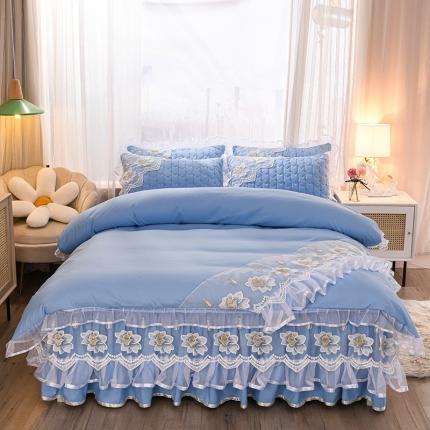 91家纺网 家纺一手货源 找家纺 （总）瑞宝 2025新款花海磨毛夹棉床裙款花边四件套系列