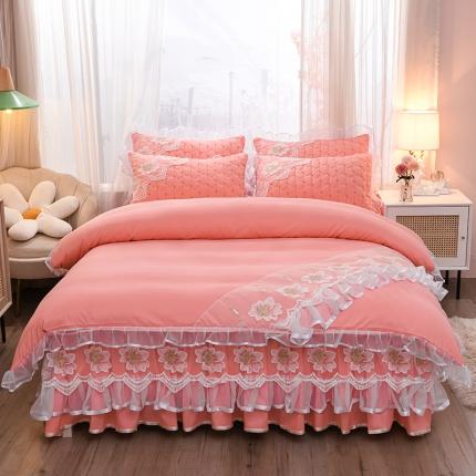 91家纺网 家纺一手货源 找家纺 （总）瑞宝 2025新款花海磨毛夹棉床裙款花边四件套系列