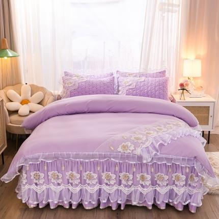 91家纺网 家纺一手货源 找家纺 （总）瑞宝 2025新款花海磨毛夹棉床裙款花边四件套系列