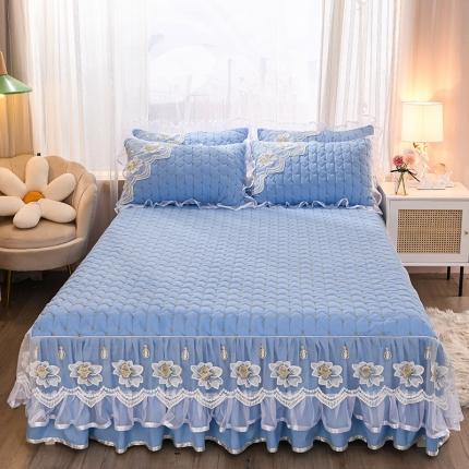 91家纺网 家纺一手货源 找家纺 瑞宝 2025新款花海磨毛夹棉单品床裙 花海-天蓝