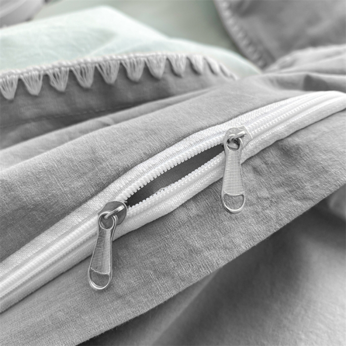 91家纺网 家纺一手货源 找家纺 眠帛 2022新款水洗棉贝壳绣边四件套 繁星兰-灰