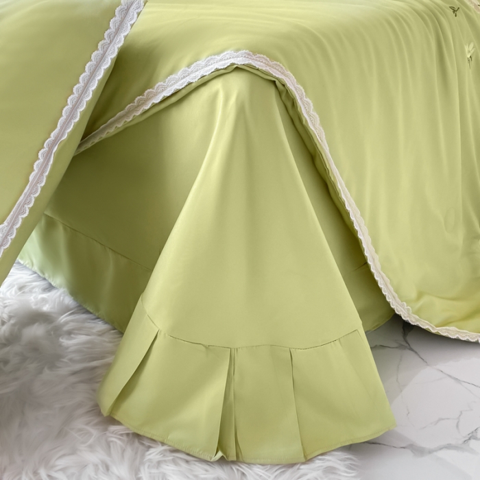 91家纺网 家纺一手货源 找家纺 安妮家居 2022新款水洗真丝夏被四件套 蕾丝檬黄