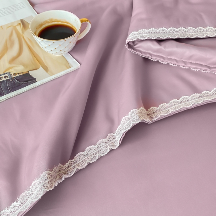 91家纺网 家纺一手货源 找家纺 安妮家居 2022新款水洗真丝夏被四件套 蕾丝浅紫