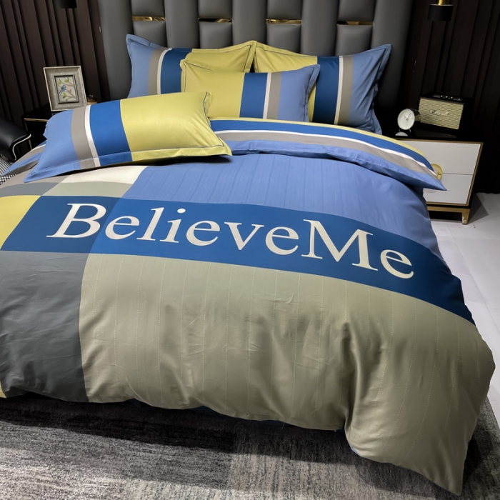 91家纺网 家纺一手货源 找家纺 金爱家 2023新款全棉13372简约条格四件套 新克罗