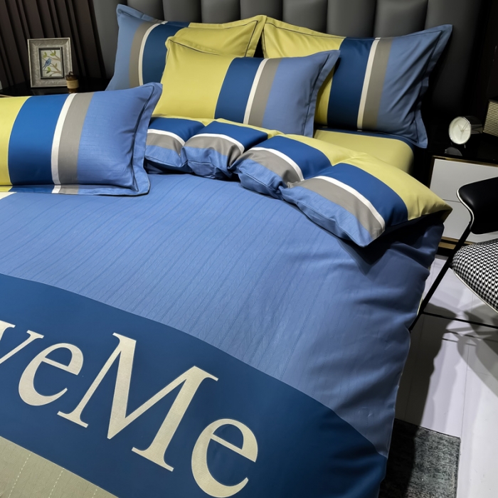 91家纺网 家纺一手货源 找家纺 金爱家 2023新款全棉13372简约条格四件套 新克罗