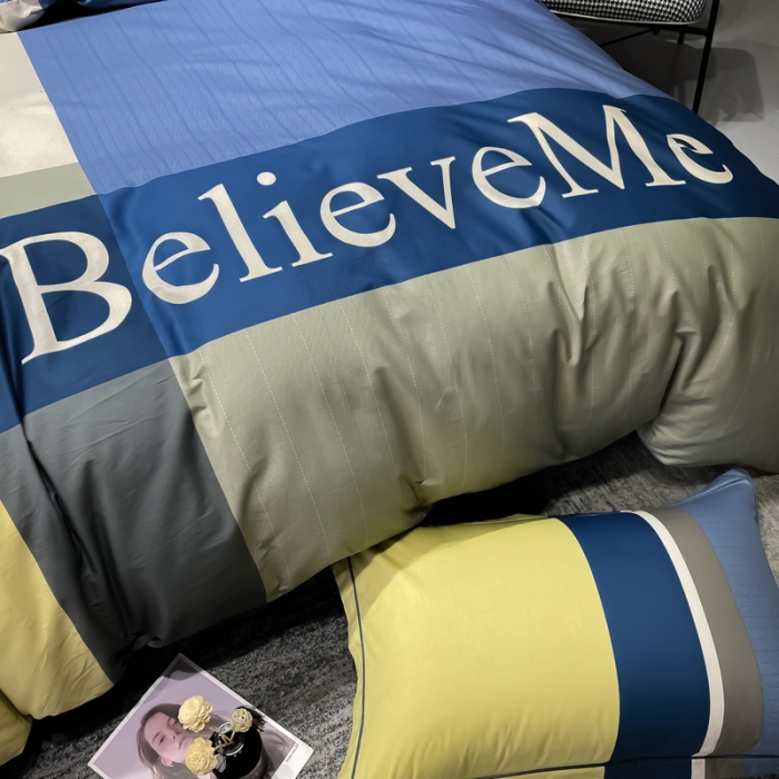 91家纺网 家纺一手货源 找家纺 金爱家 2023新款全棉13372简约条格四件套 新克罗