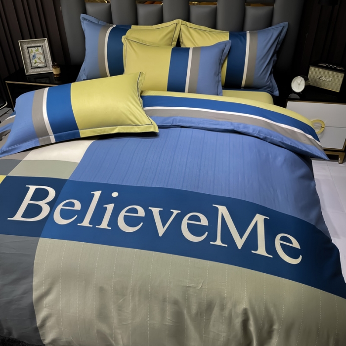 91家纺网 家纺一手货源 找家纺 金爱家 2023新款全棉13372简约条格四件套 新克罗