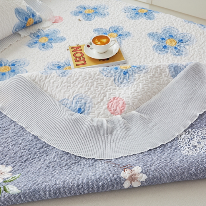 91家纺网 家纺一手货源 找家纺 艾晶美家纺 2022新款磨毛印花夹棉床盖三件套 春天里