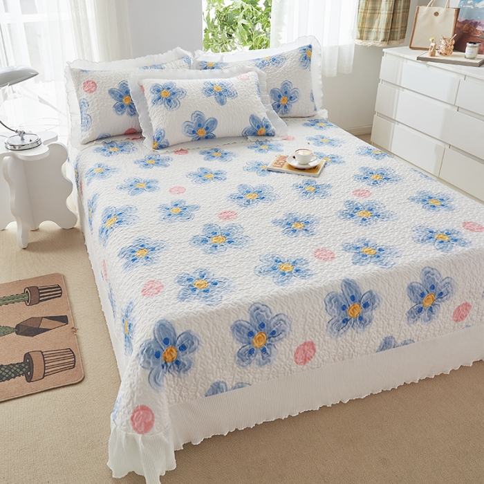 91家纺网 家纺一手货源 找家纺 艾晶美家纺 2022新款磨毛印花夹棉床盖三件套 春天里