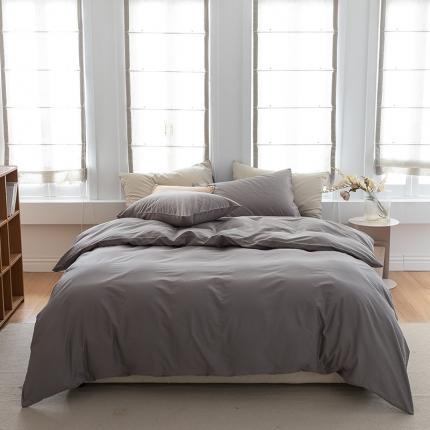 91家纺网 家纺一手货源 找家纺 寐眠 2022新款40s全棉纯色双拼四件套 烟灰纯色