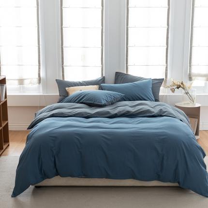 寐眠 2022新款40s全棉纯色双拼四件套 海蓝+中灰