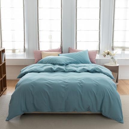 寐眠 2022新款40s全棉纯色双拼四件套 天蓝纯色