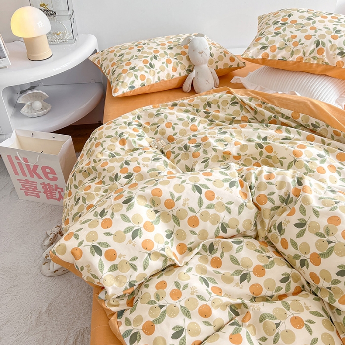 91家纺网 家纺一手货源 找家纺 沐棉 2022新款全棉13370四件套花颜系列 硕果