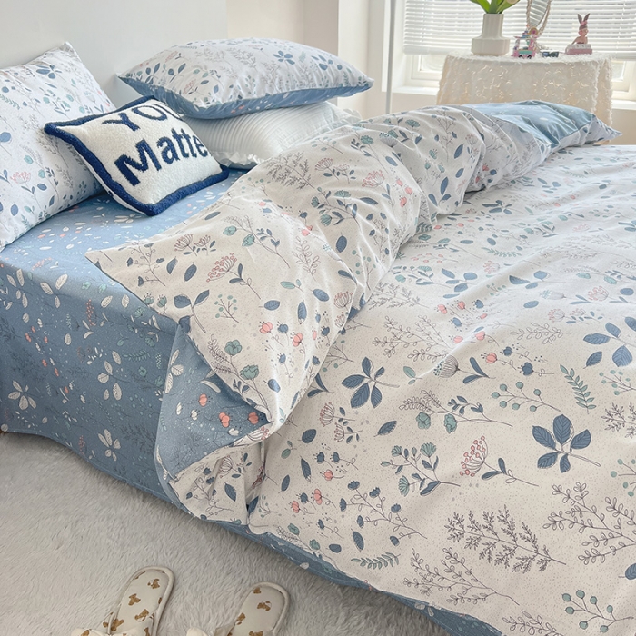 91家纺网 家纺一手货源 找家纺 沐棉 2022新款全棉13370四件套花颜系列 叶落知秋