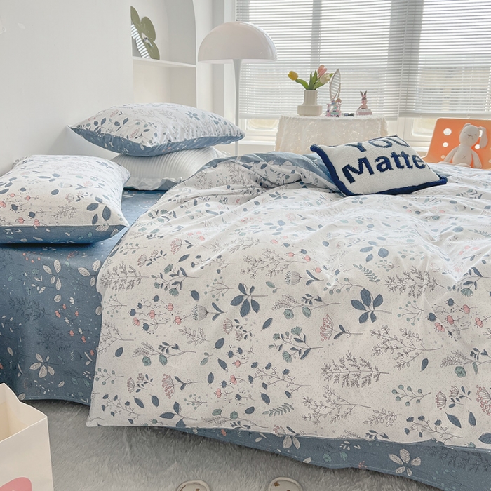 91家纺网 家纺一手货源 找家纺 沐棉 2022新款全棉13370四件套花颜系列 叶落知秋