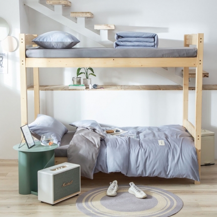 91家纺网 家纺一手货源 找家纺 纯色拼色全棉纯棉正宗13372学生宿舍三件套寝室上下铺六件套 浅蓝+浅灰