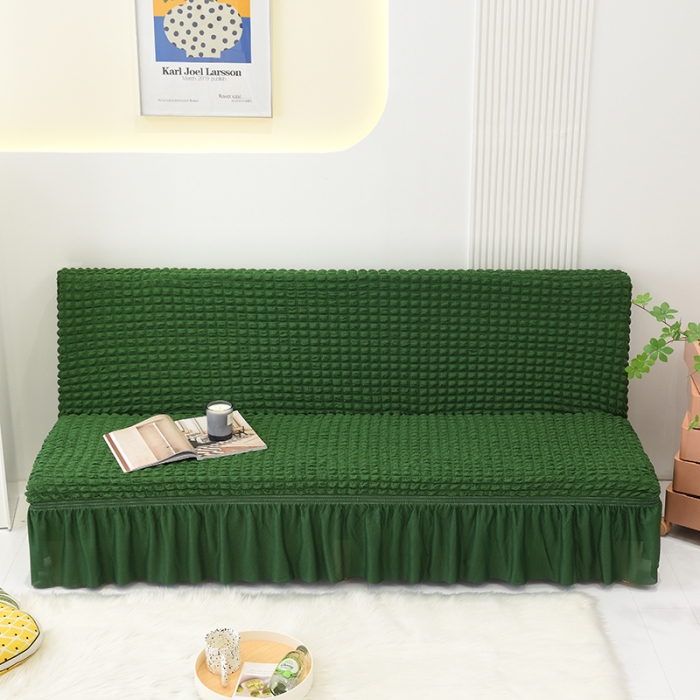 91家纺网 家纺一手货源 找家纺 启博家纺 2022新款泡泡纱简易无扶手裙摆沙发套 绿色