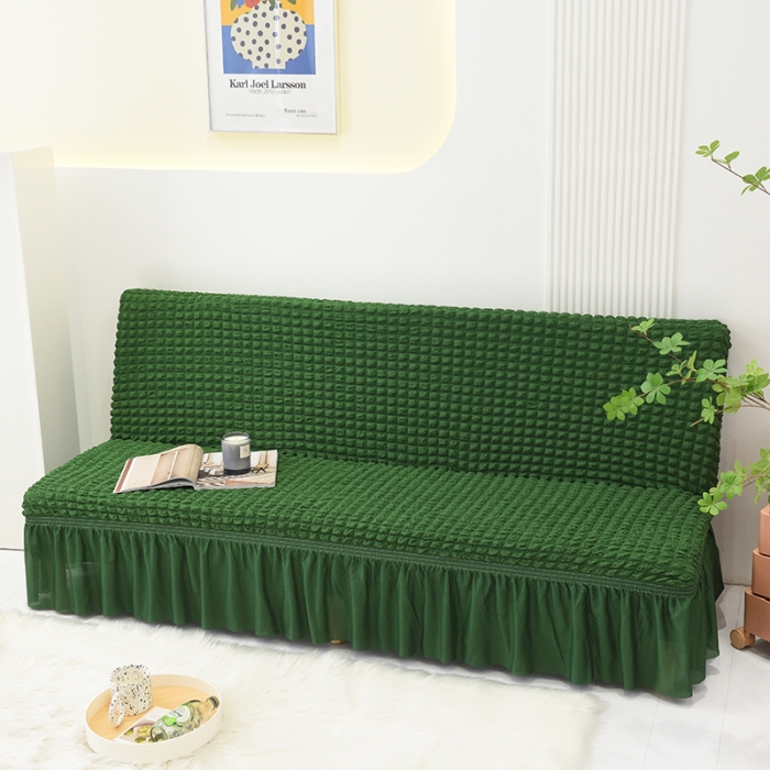 91家纺网 家纺一手货源 找家纺 启博家纺 2022新款泡泡纱简易无扶手裙摆沙发套 绿色