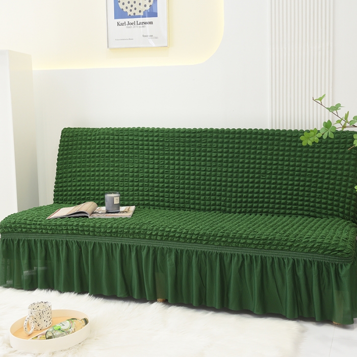 91家纺网 家纺一手货源 找家纺 启博家纺 2022新款泡泡纱简易无扶手裙摆沙发套 绿色