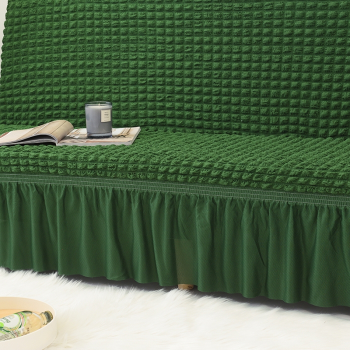 91家纺网 家纺一手货源 找家纺 启博家纺 2022新款泡泡纱简易无扶手裙摆沙发套 绿色