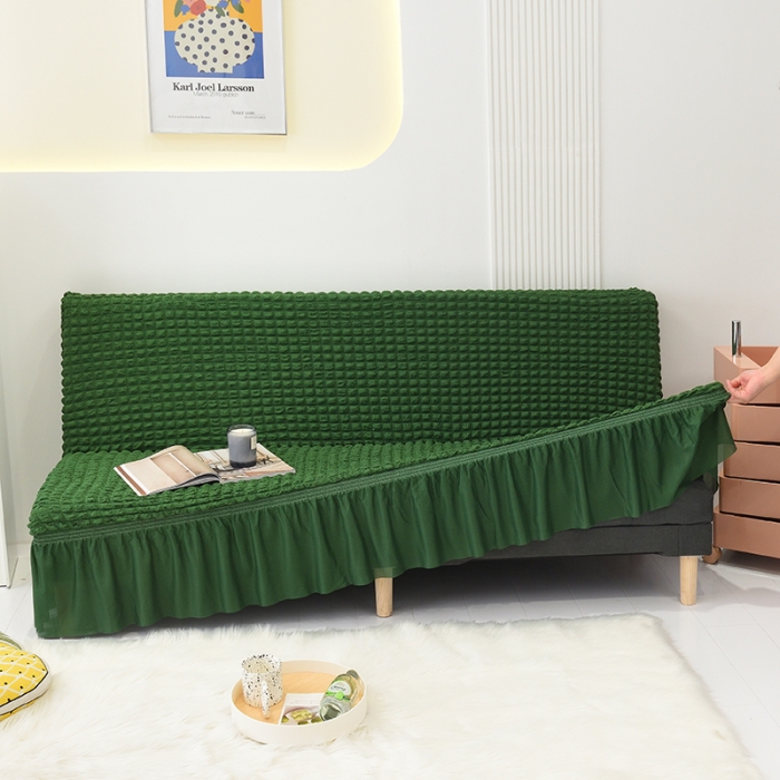 91家纺网 家纺一手货源 找家纺 启博家纺 2022新款泡泡纱简易无扶手裙摆沙发套 绿色