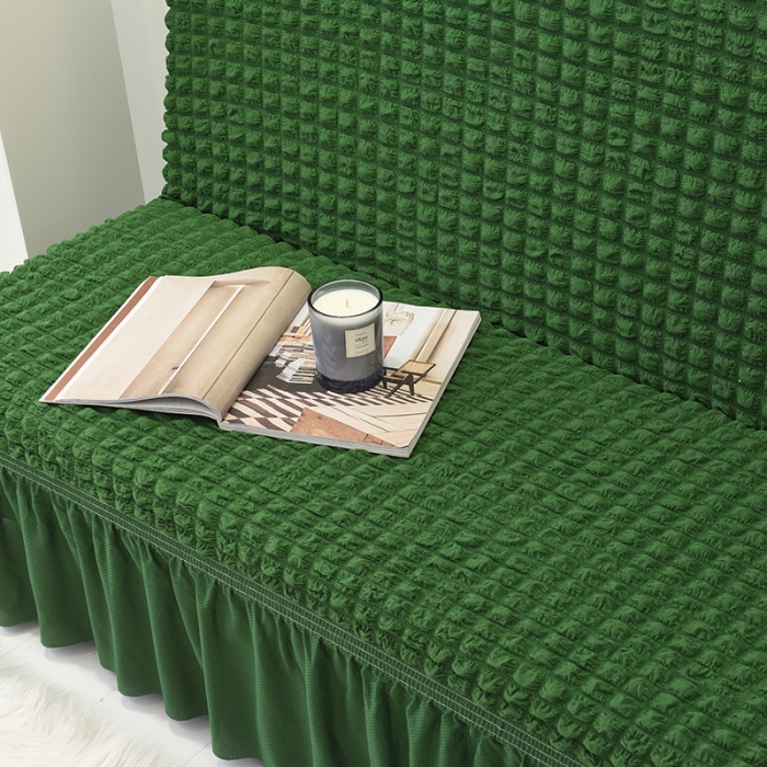 91家纺网 家纺一手货源 找家纺 启博家纺 2022新款泡泡纱简易无扶手裙摆沙发套 绿色