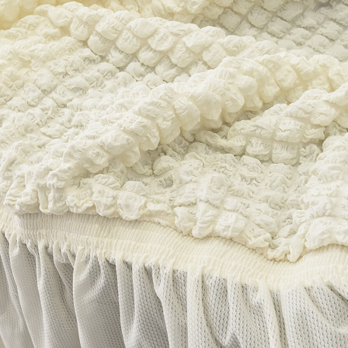 91家纺网 家纺一手货源 找家纺 启博家纺 2022新款泡泡纱简易无扶手裙摆沙发套 米白