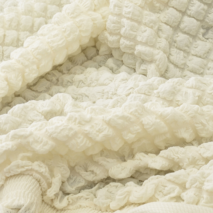 91家纺网 家纺一手货源 找家纺 启博家纺 2022新款泡泡纱简易无扶手裙摆沙发套 米白