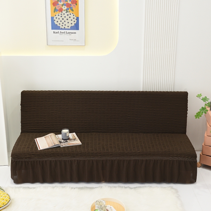 91家纺网 家纺一手货源 找家纺 启博家纺 2022新款泡泡纱简易无扶手裙摆沙发套 深咖色