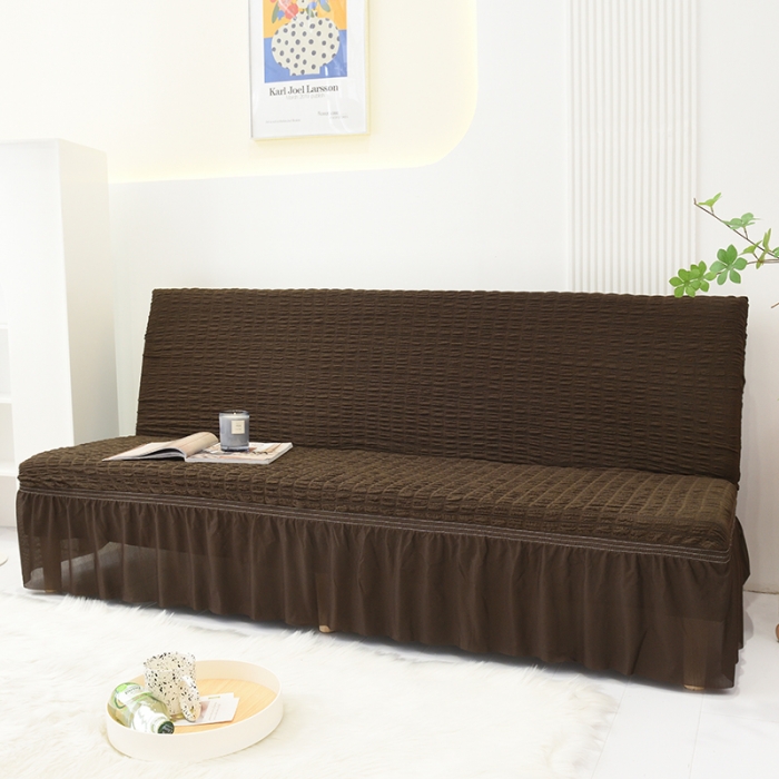 91家纺网 家纺一手货源 找家纺 启博家纺 2022新款泡泡纱简易无扶手裙摆沙发套 深咖色