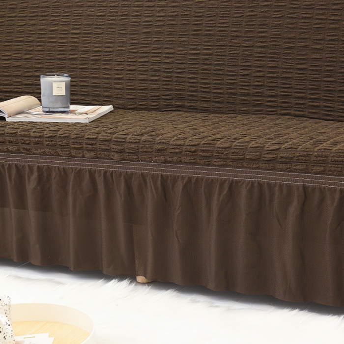 91家纺网 家纺一手货源 找家纺 启博家纺 2022新款泡泡纱简易无扶手裙摆沙发套 深咖色