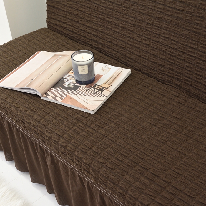 91家纺网 家纺一手货源 找家纺 启博家纺 2022新款泡泡纱简易无扶手裙摆沙发套 深咖色