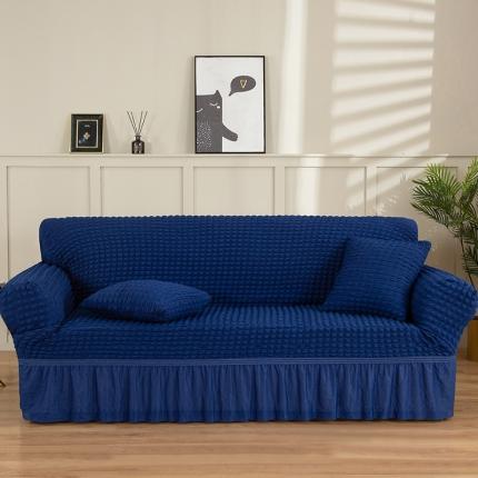 91家纺网 家纺一手货源 找家纺 启博家纺 2022新款泡泡纱弹力沙发套 宝蓝