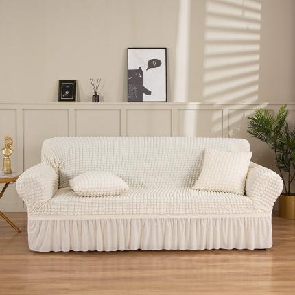 91家纺网 家纺一手货源 找家纺 启博家纺 2022新款泡泡纱弹力沙发套 米白