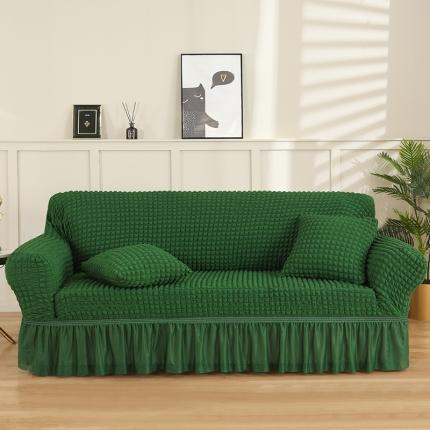 91家纺网 家纺一手货源 找家纺 启博家纺 2022新款泡泡纱弹力沙发套 墨绿