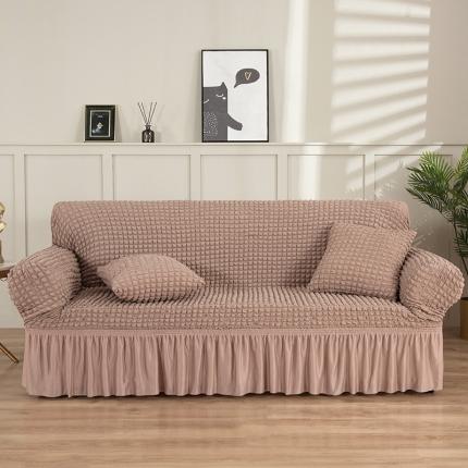 91家纺网 家纺一手货源 找家纺 启博家纺 2022新款泡泡纱弹力沙发套 驼色