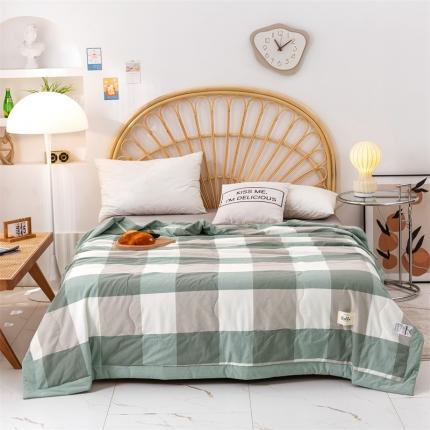 91家纺网 家纺一手货源 找家纺 简色坊 2023新款全棉色织水洗棉夏凉被格子款 优雅格调-绿