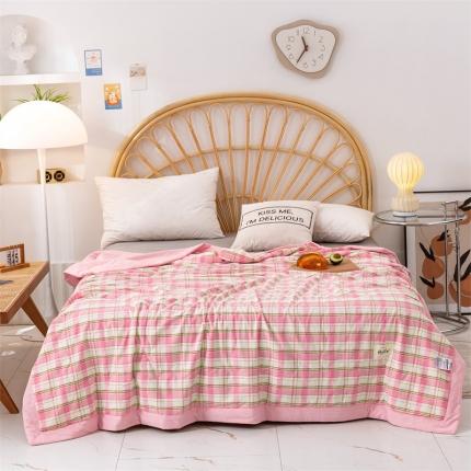 简色坊 2023新款全棉色织水洗棉夏凉被格子款 草莓格