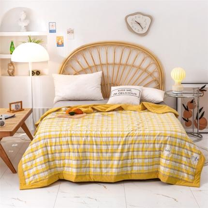 简色坊 2023新款全棉色织水洗棉夏凉被格子款 芒果格