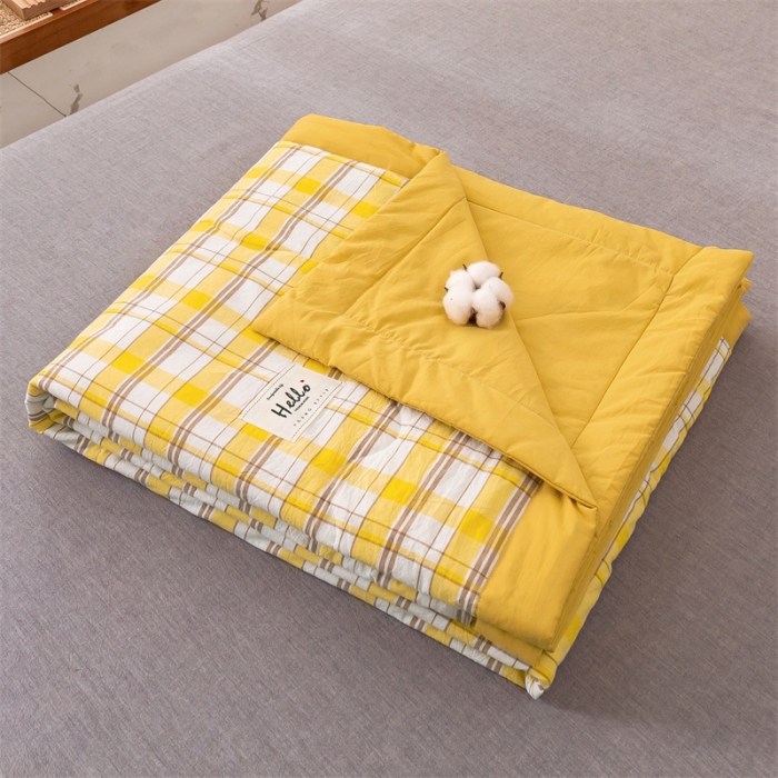 91家纺网 家纺一手货源 找家纺 简色坊 2023新款全棉色织水洗棉夏凉被格子款 芒果格