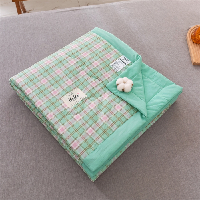 91家纺网 家纺一手货源 找家纺 简色坊 2023新款全棉色织水洗棉夏凉被格子款 西瓜格