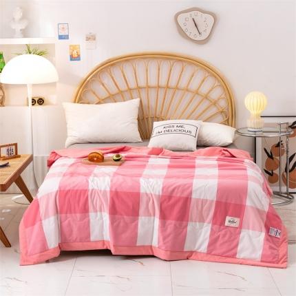 简色坊 2023新款全棉色织水洗棉夏凉被格子款 优雅格调-粉