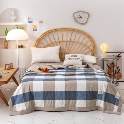 简色坊 2023新款全棉色织水洗棉夏凉被格子款 优雅格调-蓝