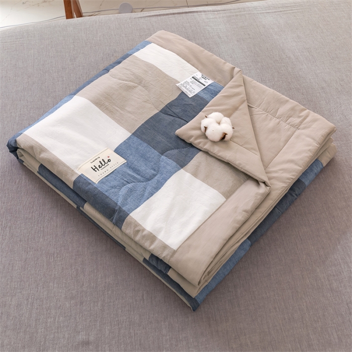 91家纺网 家纺一手货源 找家纺 简色坊 2023新款全棉色织水洗棉夏凉被格子款 优雅格调-蓝