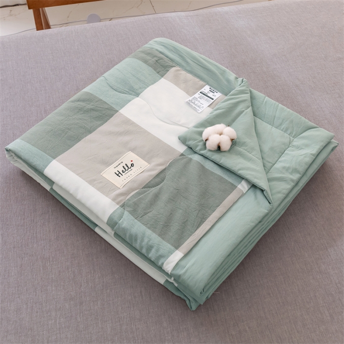 91家纺网 家纺一手货源 找家纺 简色坊 2023新款全棉色织水洗棉夏凉被格子款 优雅格调-绿